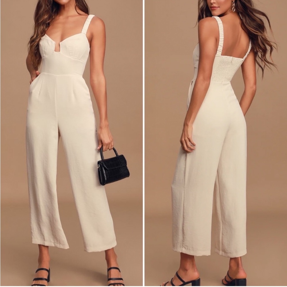 ASTR The Label Cream Wide Leg Jumpsuit